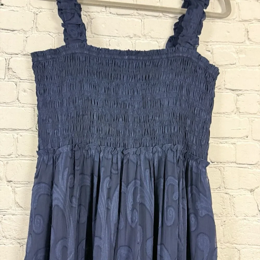 Lilly Pulitzer Hadley Smocked Maxi Dress in Navy Blue Crepe Swirl - Picture 8 of 13